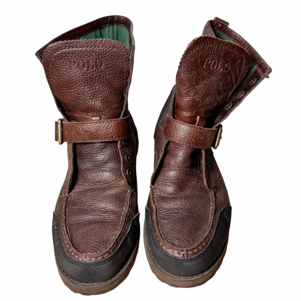 Polo Ralph Lauren Boots Weybrook Brown Leather‎ Lace up Buckle Strap Men’s 9.5D